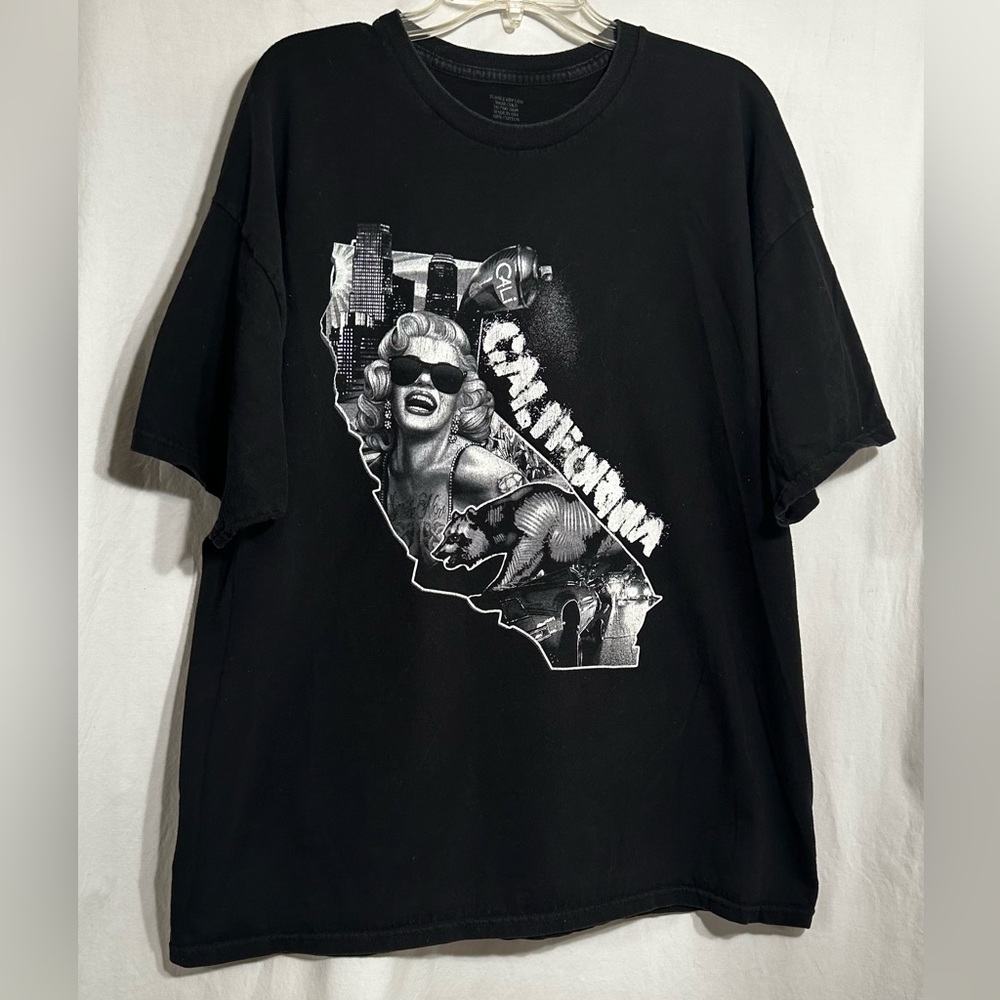 MENS 2XL BLACK CALIFORNIA MARILYN MONROE SHORT SLEEVE GRAPHIC T-SHIRT